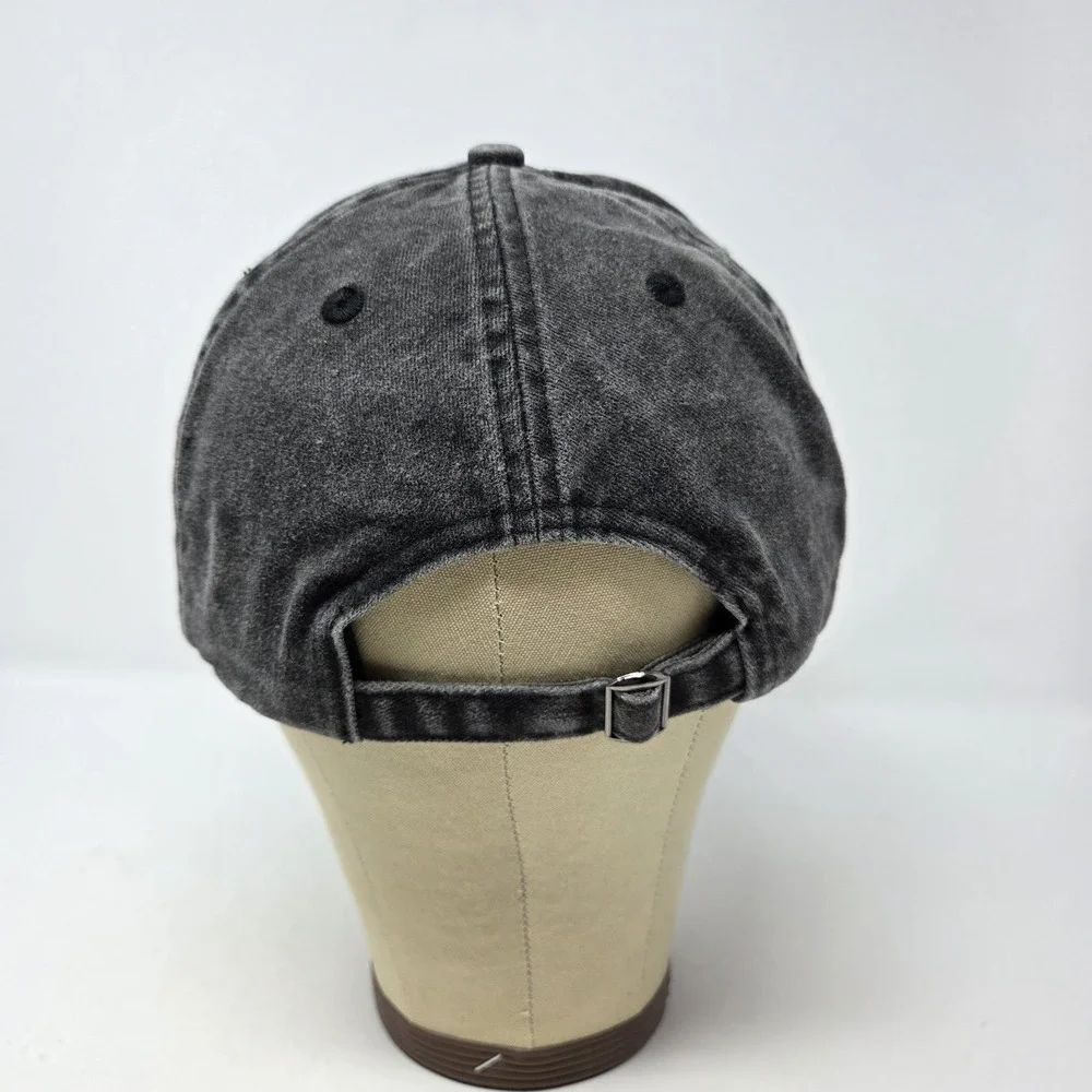 I'd Rather Be Fishing Men's Cap Hat Black Distressed Gray Adjustable